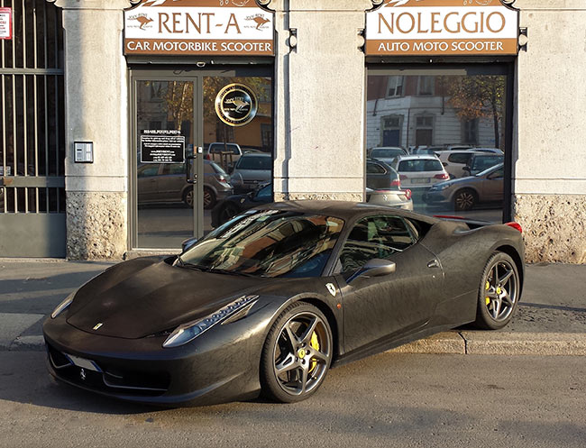 Rent a Ferrari 458 Italia (Black) in Milan, Florence, Zurich, Como